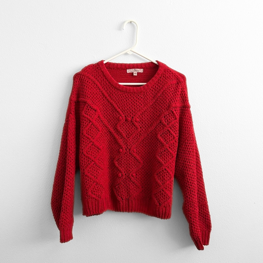 Love Tree Women’s Knit Sweater Christmas Red Bohemian Comfy Soft & Warm Large